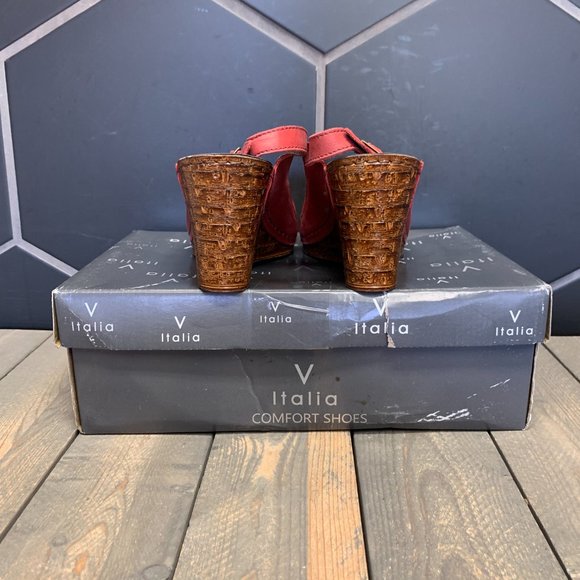 ~New W/ Box! Womens Italia Red Platform Summer Wedge Heels Size 6 - Picture 4 of 6